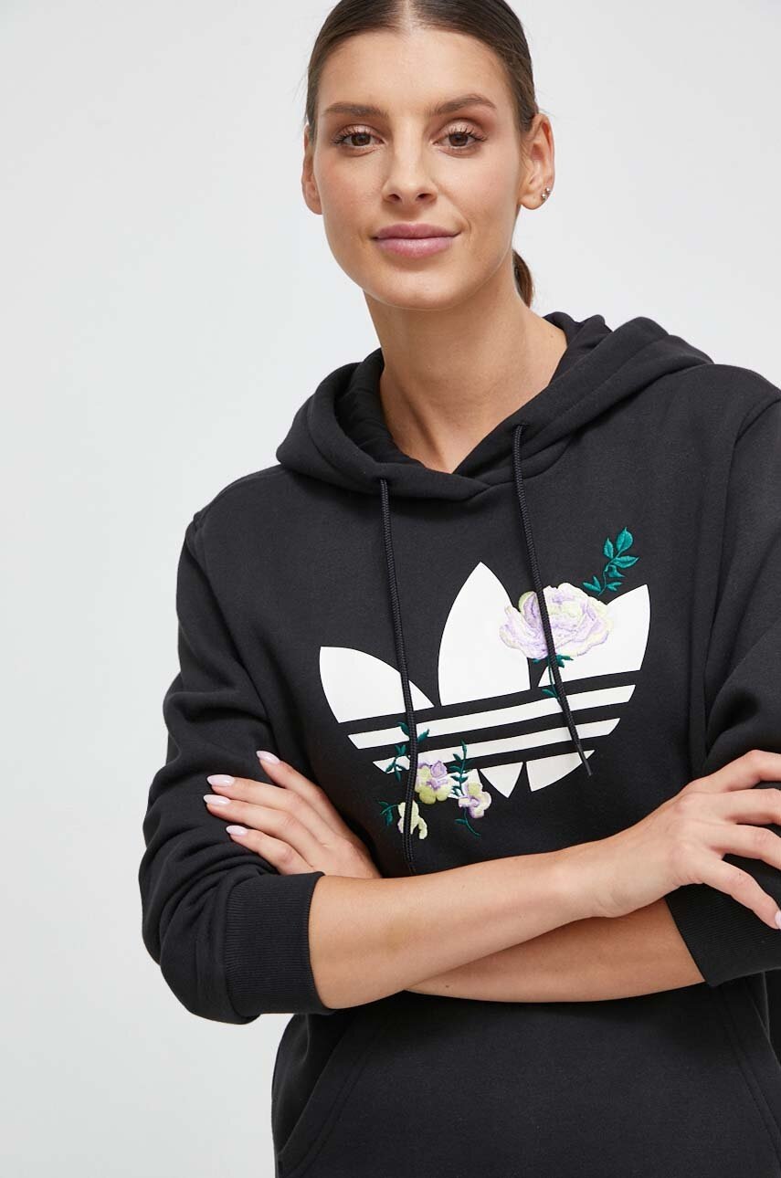 Levně Mikina adidas Originals dámská, černá barva, s kapucí, s potiskem