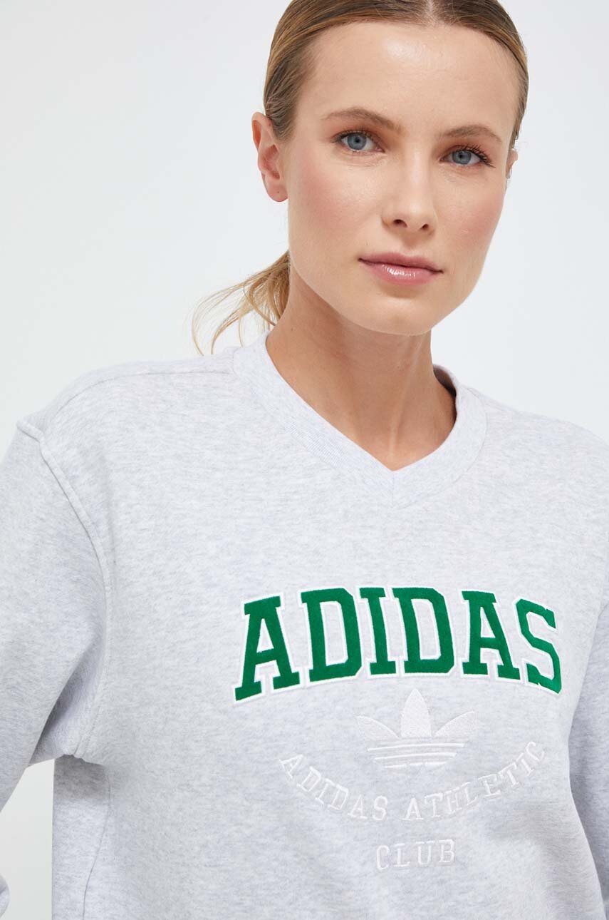 adidas Originals hanorac de bumbac femei, culoarea gri, melanj