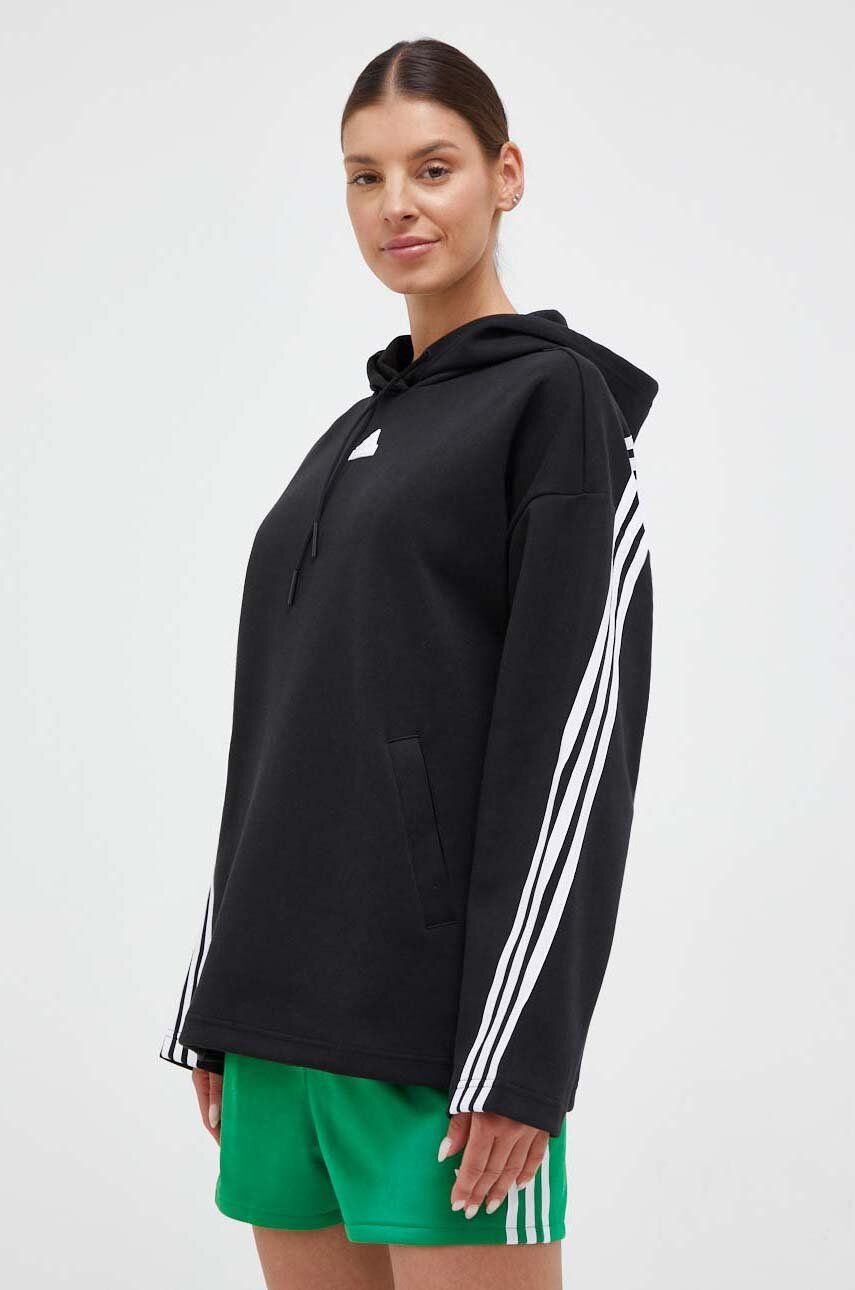 Levně Mikina adidas dámská, černá barva, s kapucí, s aplikací