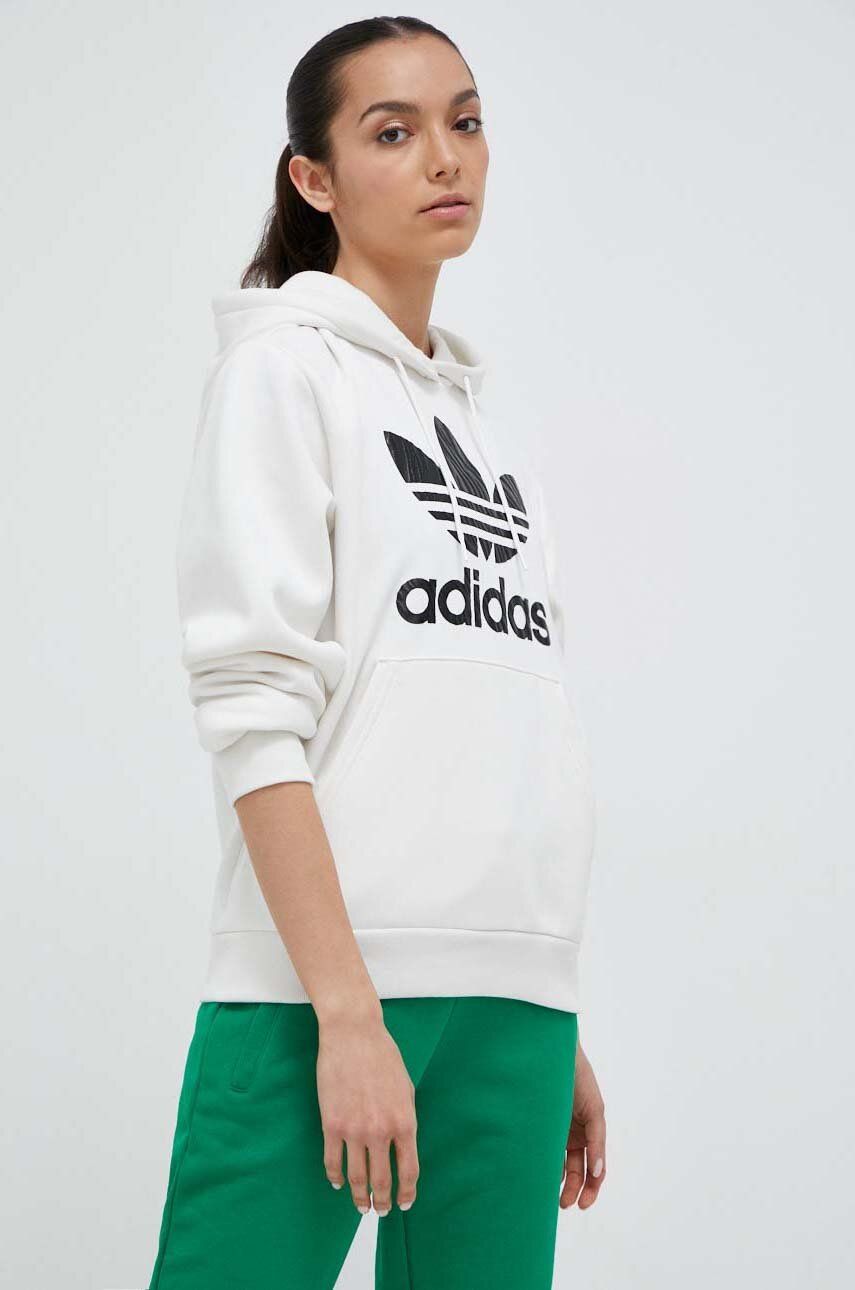 Adidas Originals Bluza Femei, Culoarea Alb, Cu Gluga, Cu Imprimeu