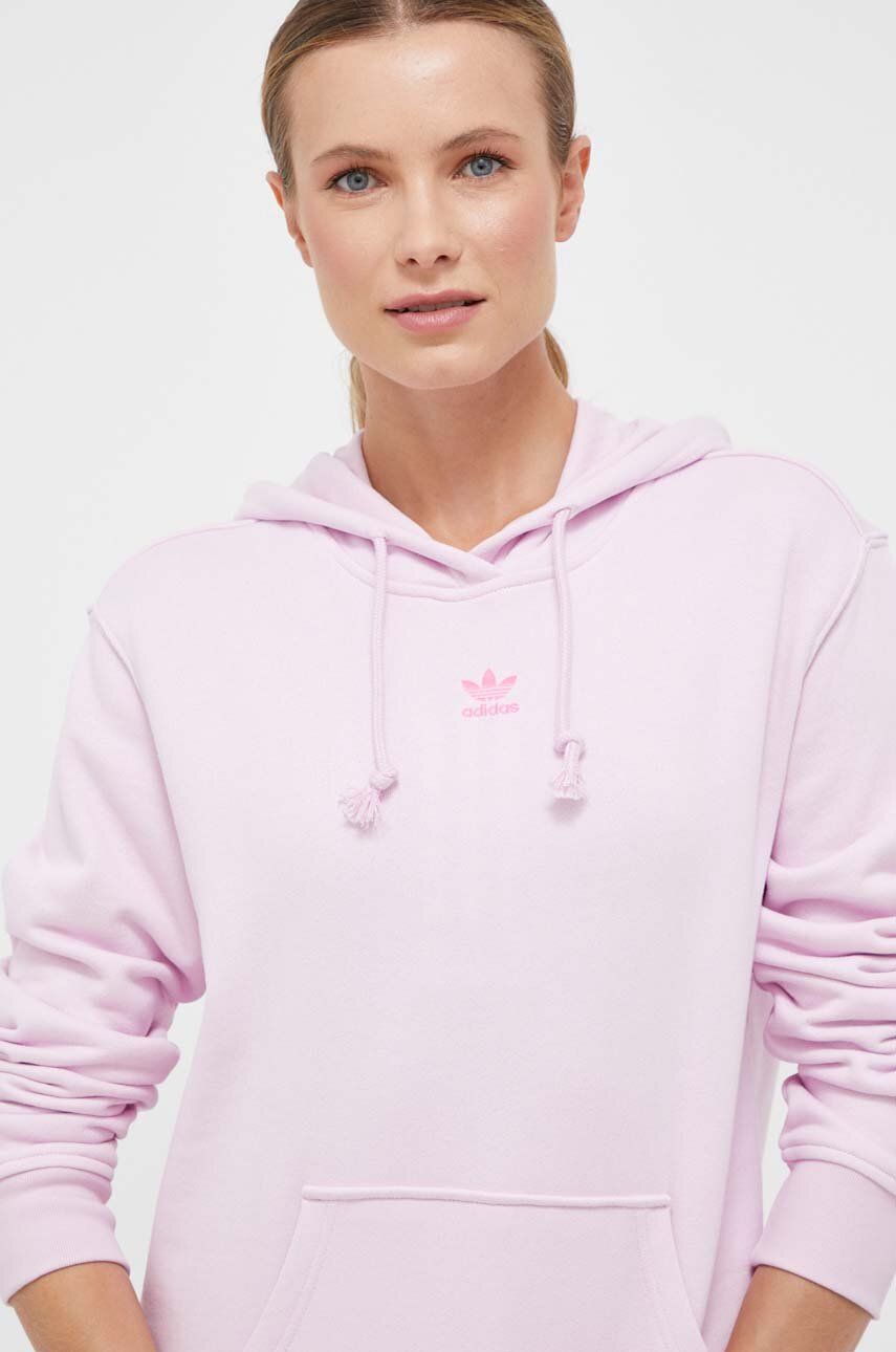 Levně Bavlněná mikina adidas Originals dámská, fialová barva, s kapucí, hladká