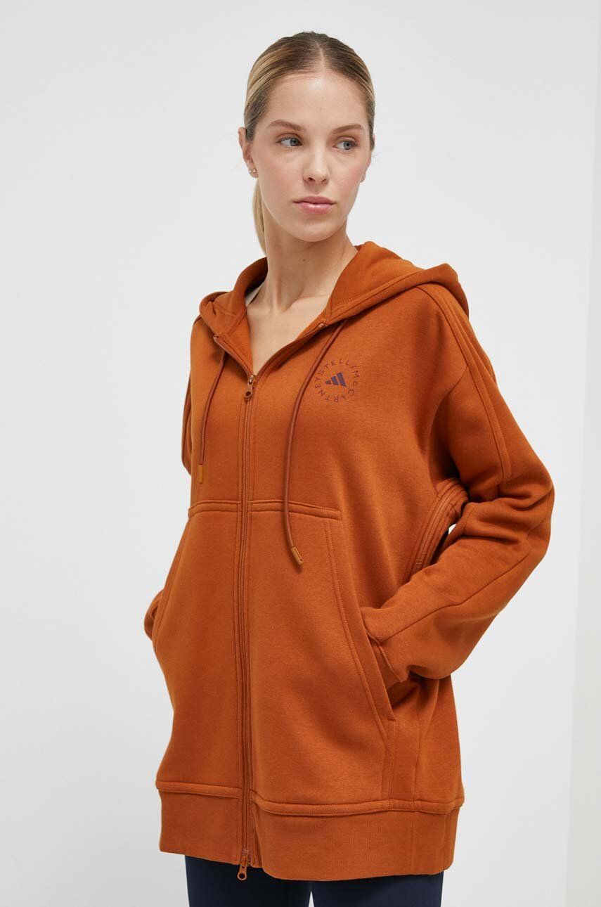 Tepláková mikina adidas by Stella McCartney hnědá barva, s kapucí - hnědá - Hlavní materiál: 70 % Or