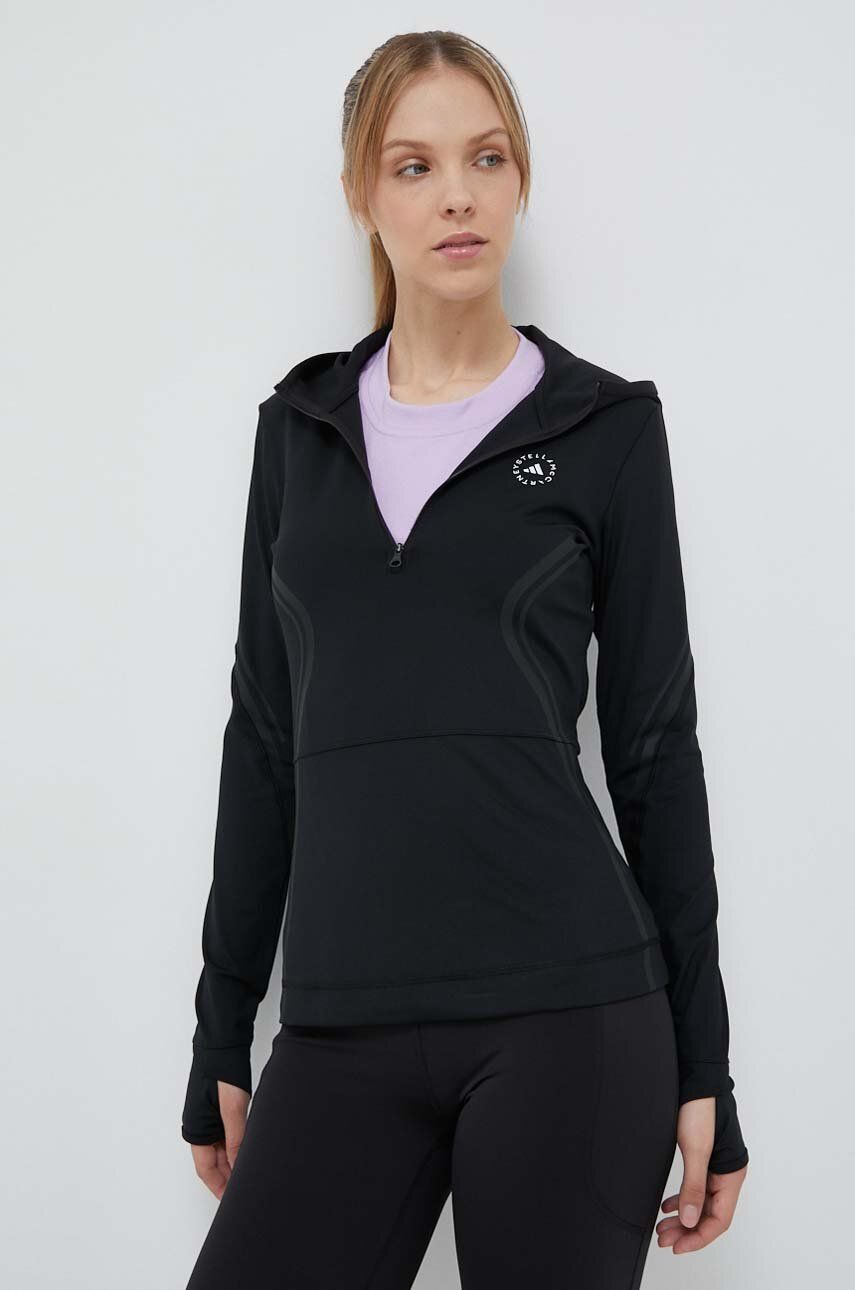 Joggingová mikina adidas by Stella McCartney TruePace černá barva, s kapucí, s potiskem - černá - 