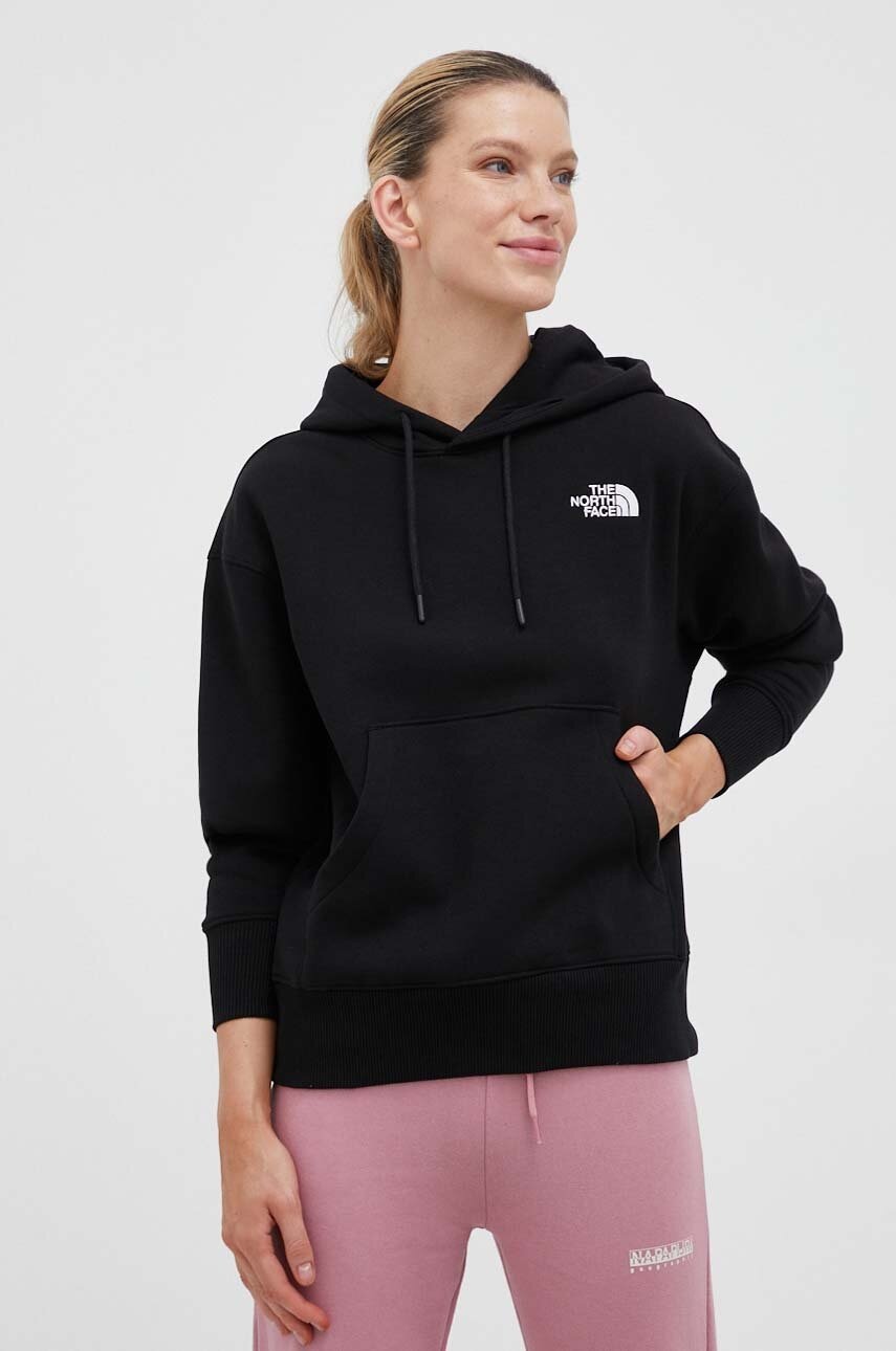 The North Face bluză Essential femei, culoarea negru, cu glugă, uni NF0A7ZJDJK31