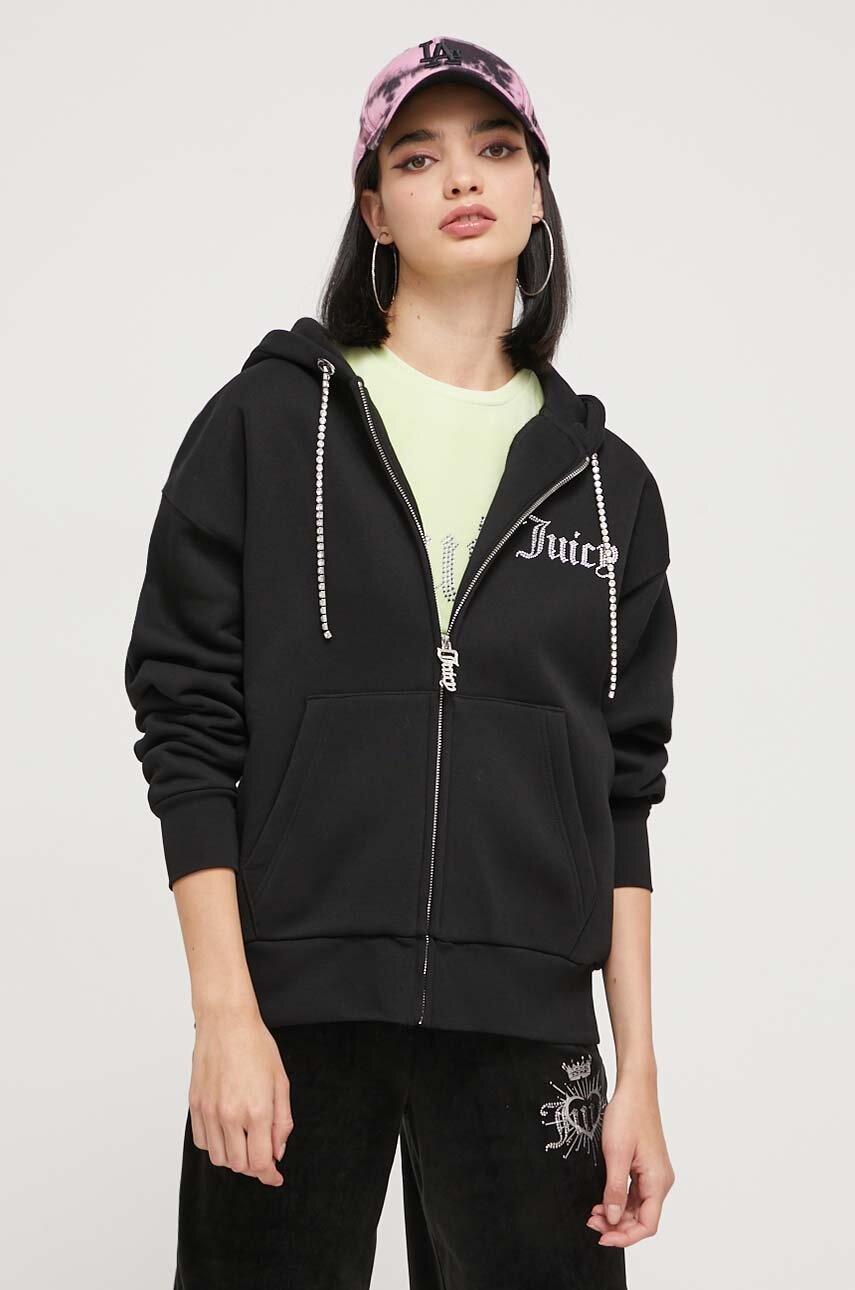 Juicy Couture Bluza Femei, Culoarea Negru, Cu Glugă, Cu Imprimeu