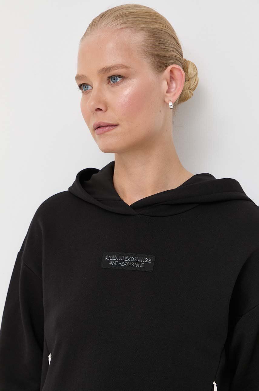 Mikina Armani Exchange dámská, černá barva, s kapucí, s aplikací - černá -  Hlavní materiál: 70