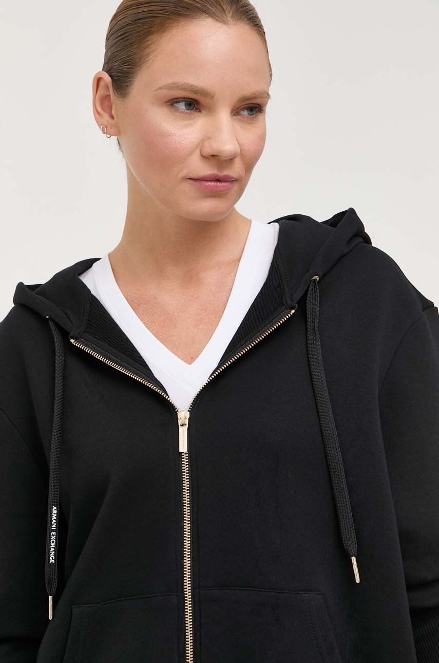 E-shop Bavlněná mikina Armani Exchange dámská, černá barva, s kapucí, hladká