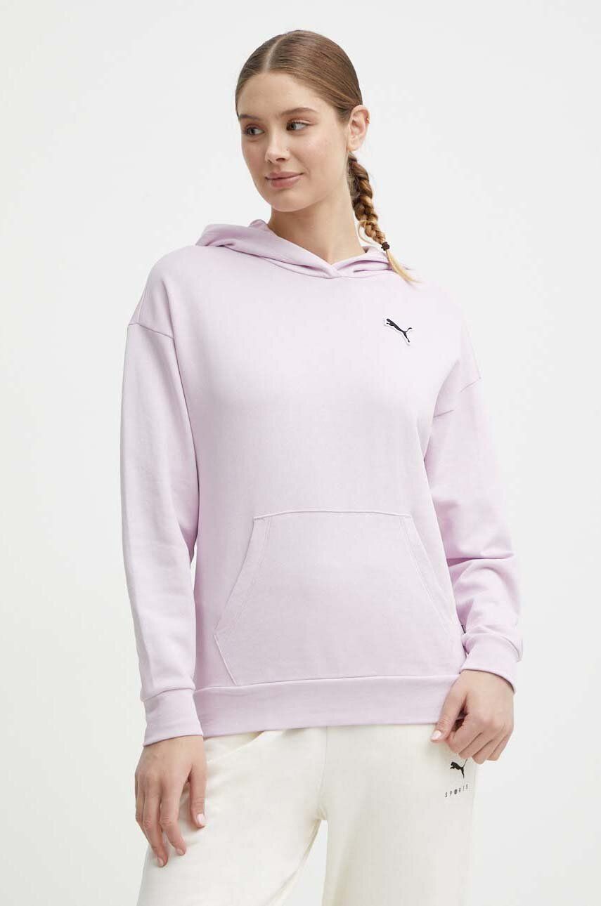 Puma hanorac de bumbac BETTER ESSENTIALS femei, culoarea violet, cu glugă, uni 675988