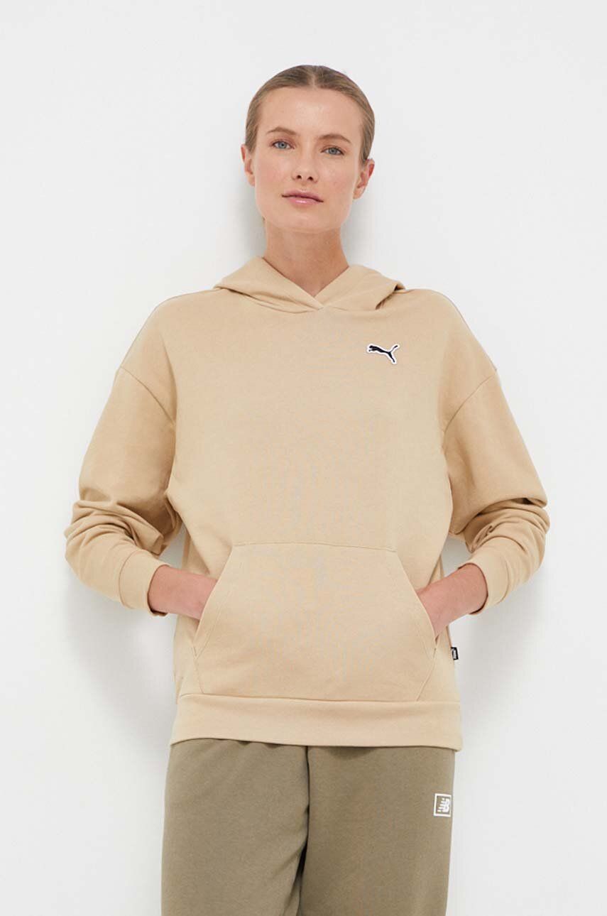 Puma Hanorac De Bumbac Femei, Culoarea Bej, Cu Glugă, Neted