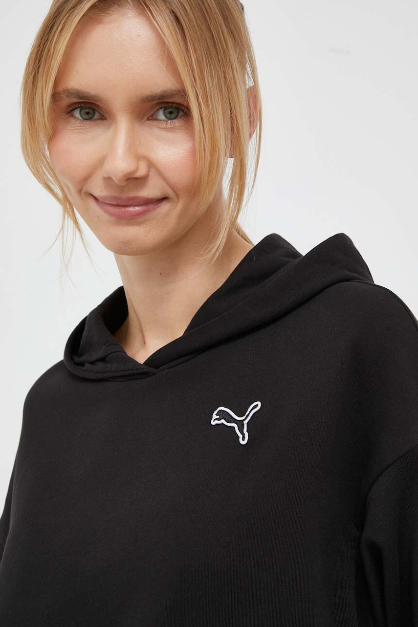 Puma Hanorac De Bumbac Femei, Culoarea Negru, Cu Gluga, Neted