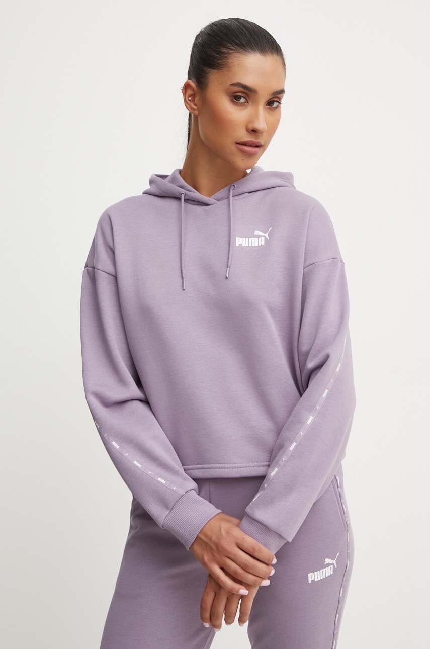 Puma bluza femei, culoarea violet, cu glugă, cu imprimeu Puma bluza femei, culoarea violet, cu glugă, cu imprimeu