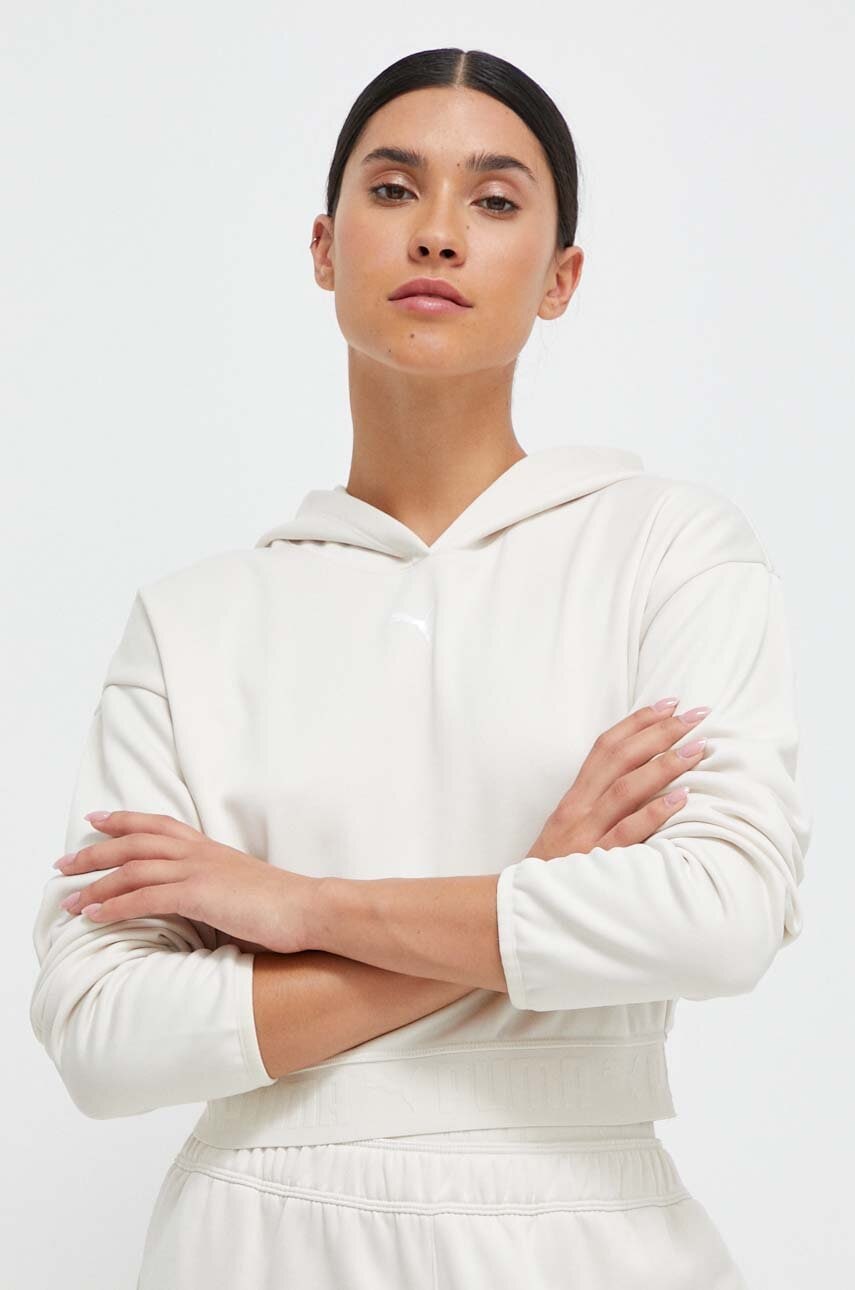 Puma bluza femei, culoarea bej, cu glugă, neted