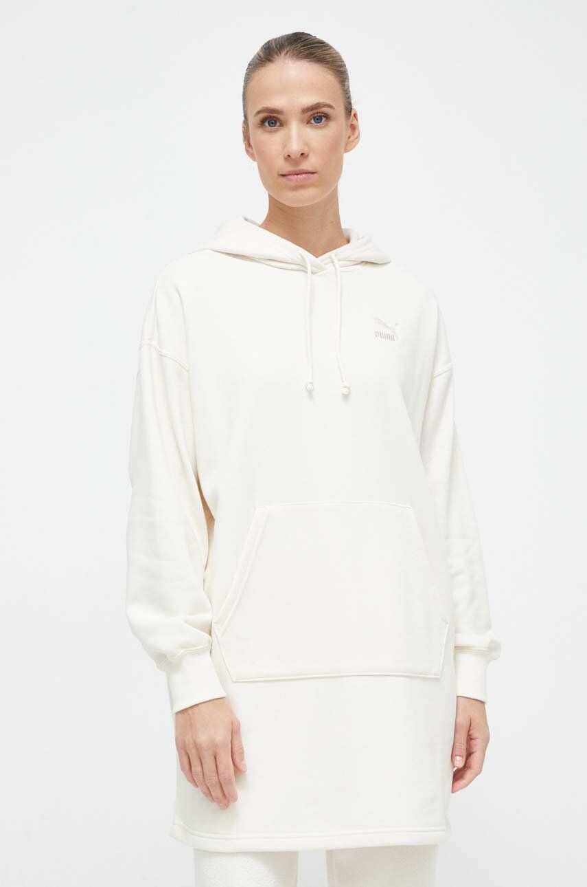 E-shop Mikina Puma dámská, béžová barva, s kapucí, hladká