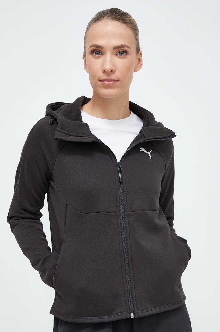 Puma Bluza Femei, Culoarea Negru, Cu Gluga, Neted