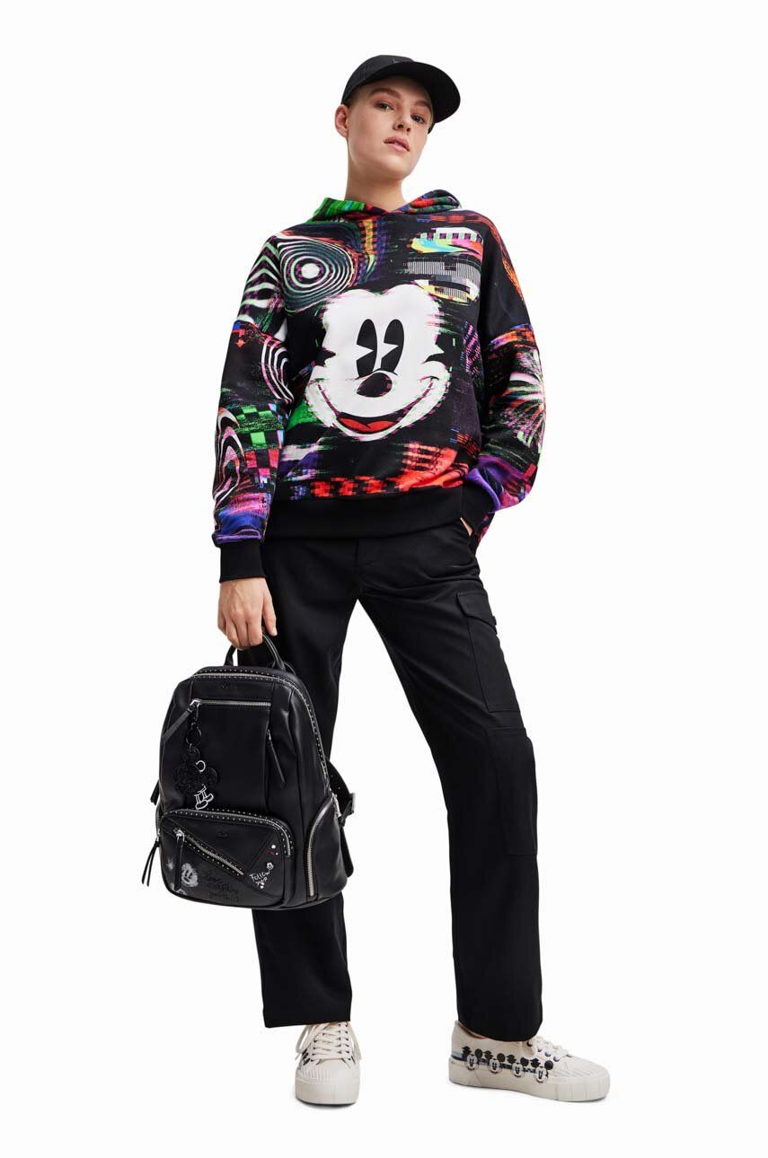 Pamučna Dukserica Desigual X Disney Za žene, Boja: Crna, S Uzorkom