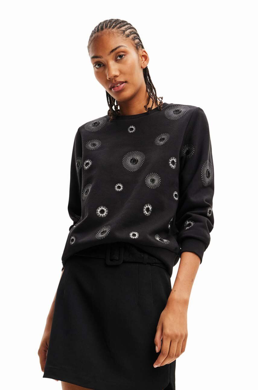 Desigual Bluza Femei, Culoarea Negru, Cu Imprimeu