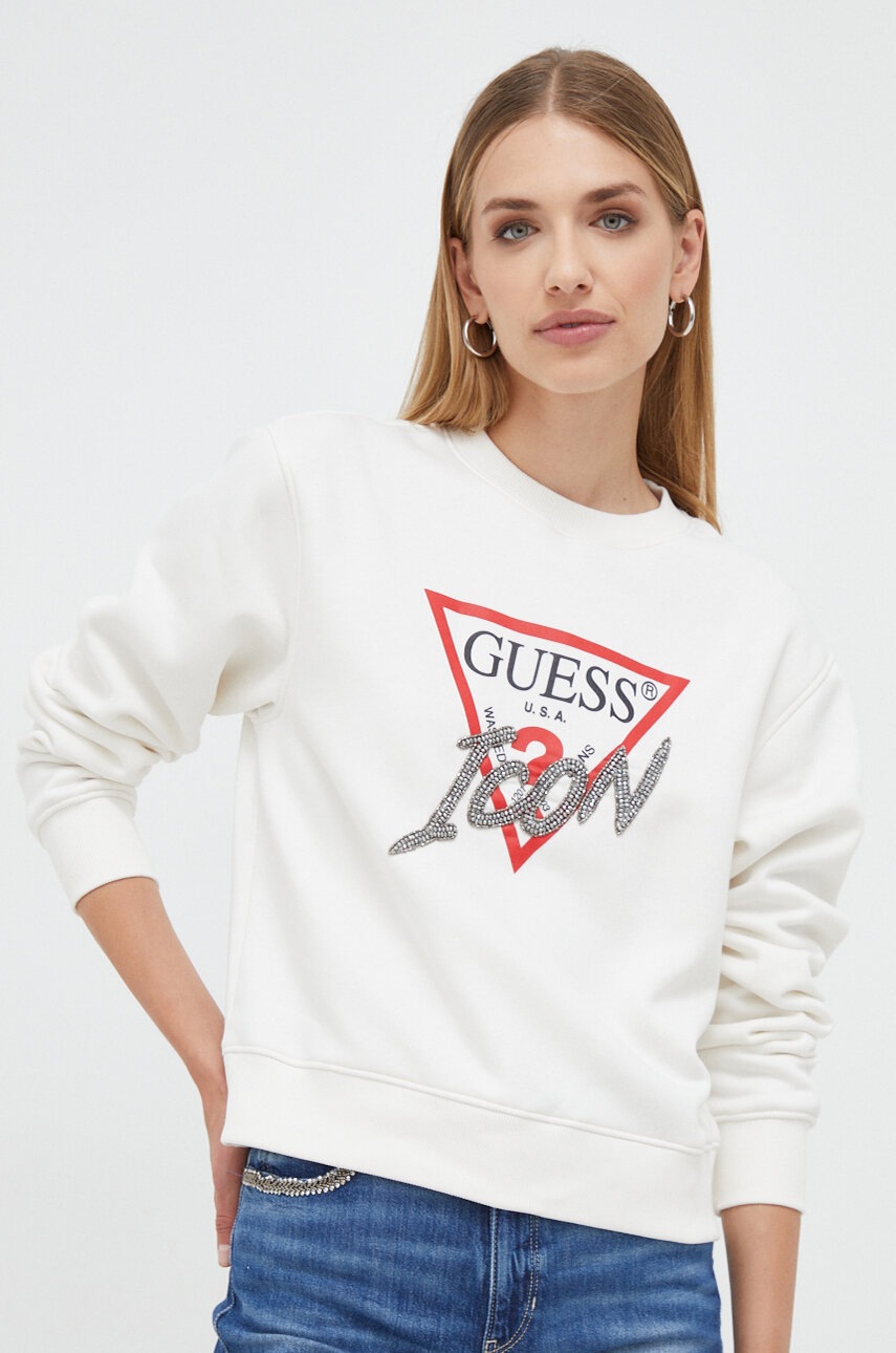 

Кофта Guess женская цвет бежевый с аппликацией
