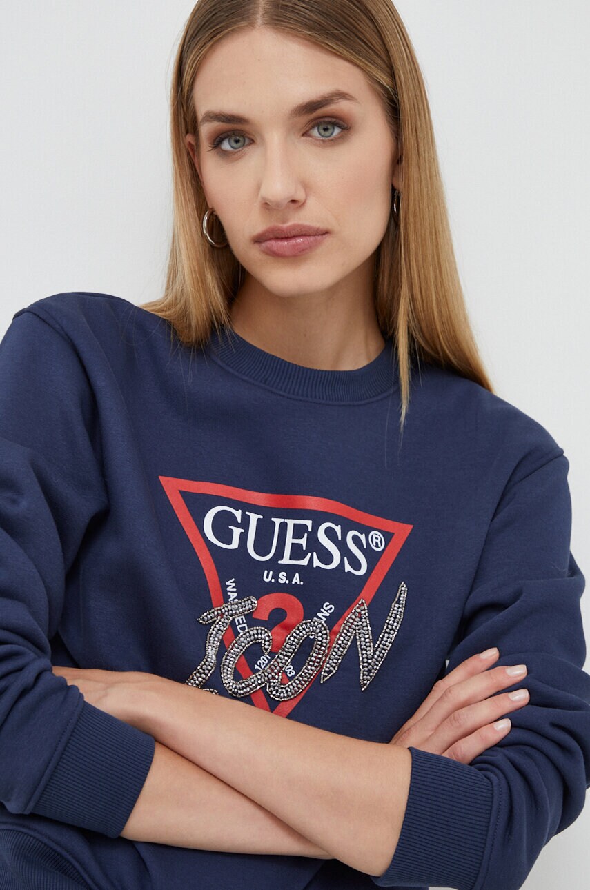

Кофта Guess жіноча колір синій з аплікацією