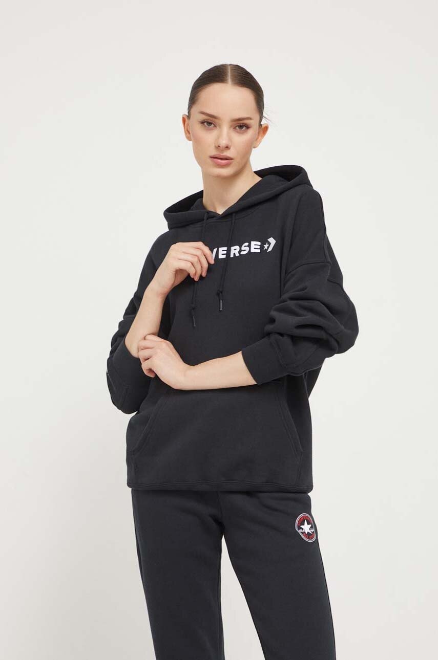 Converse Bluza Femei, Culoarea Negru, Cu Gluga, Cu Imprimeu