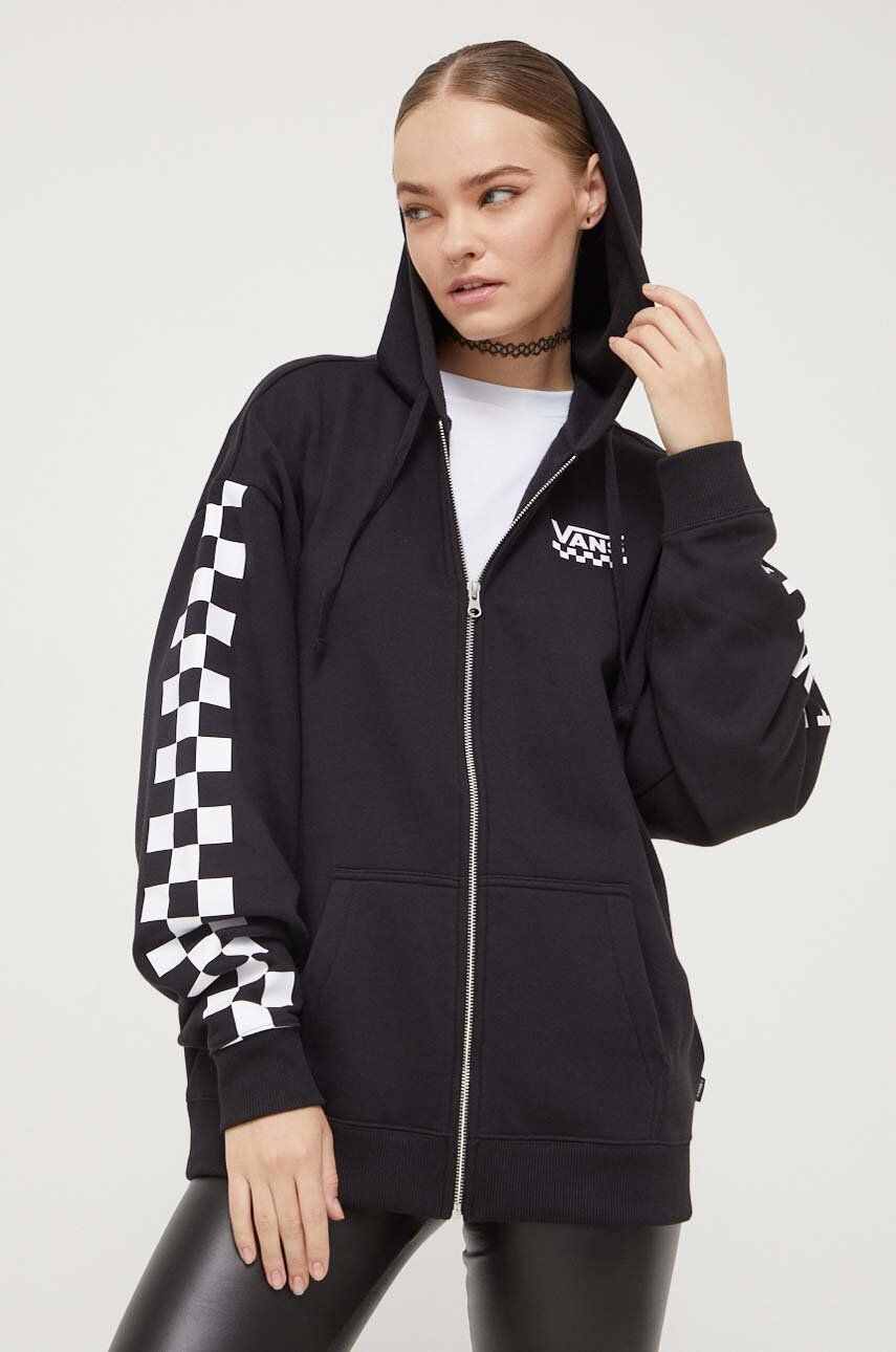 Vans bluza femei, culoarea negru, cu glugă, cu imprimeu - S