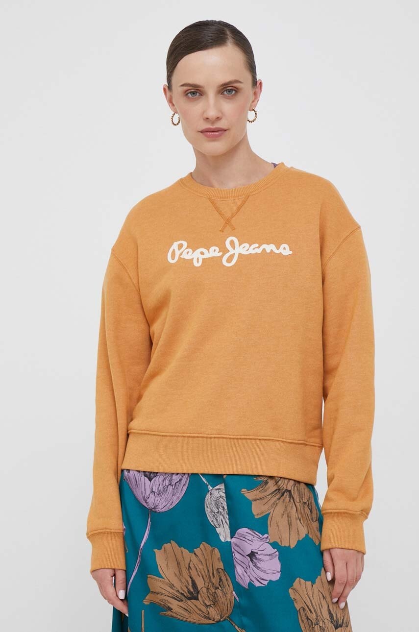 Pepe Jeans bluza femei, culoarea portocaliu, cu imprimeu