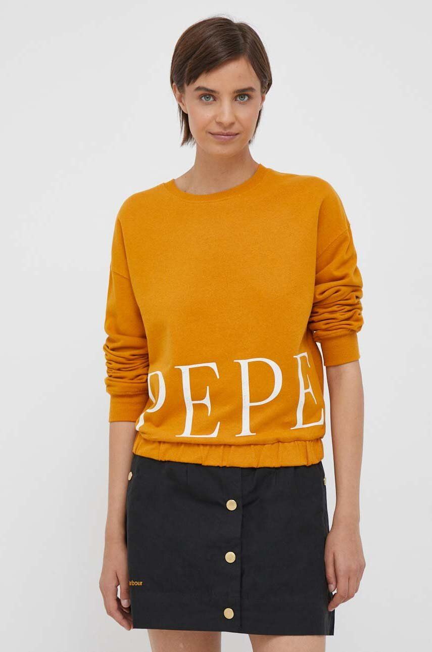 Bavlněná mikina Pepe Jeans dámská, oranžová barva, s potiskem - oranžová - 100 % Bavlna