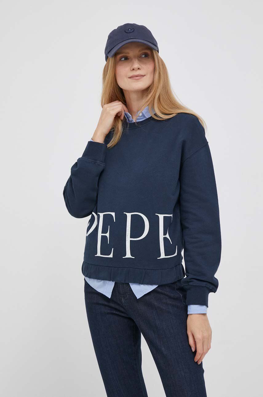 Pepe Jeans Hanorac De Bumbac Victoria Femei, Culoarea Albastru Marin, Cu Imprimeu