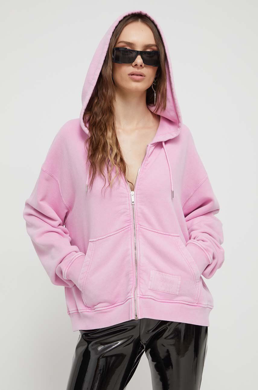Levně Bavlněná mikina Moschino Jeans dámská, růžová barva, s kapucí, hladká