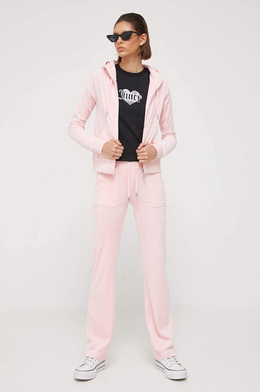 Μπλούζα Juicy Couture Robertson χρώμα: ροζ, με κουκούλα φωτογραφία