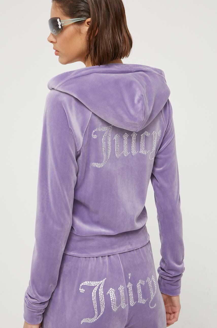 Juicy Couture bluza Madison femei, culoarea violet, cu glugă, cu imprimeu
