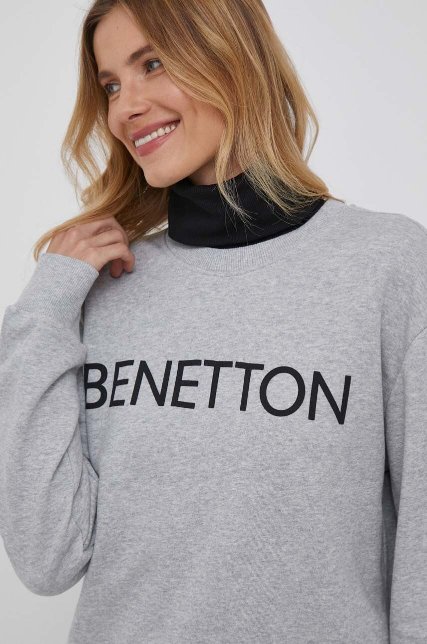 Bavlněná mikina United Colors of Benetton dámská, šedá barva, s potiskem - šedá - 100 % Bavlna