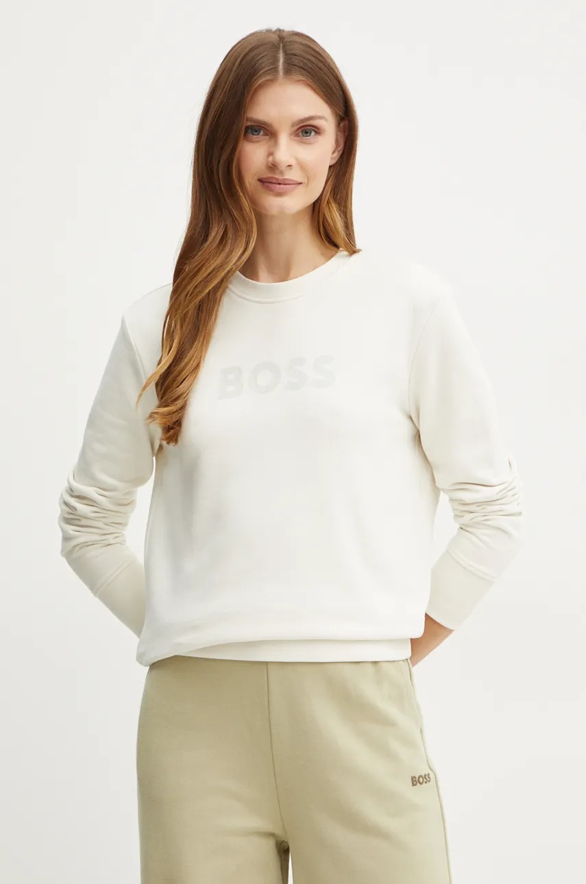 

Памучен суичър Boss Orange BOSS ORANGE в бяло с принт, Бежов