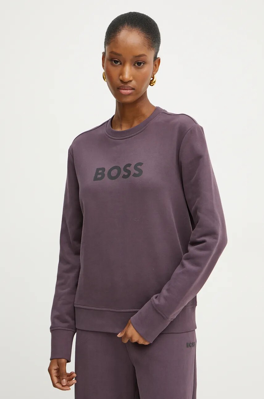Boss Orange hanorac de bumbac BOSS ORANGE femei, culoarea roz, cu imprimeu Boss Orange hanorac de bumbac BOSS ORANGE femei, culoarea roz, cu imprimeu