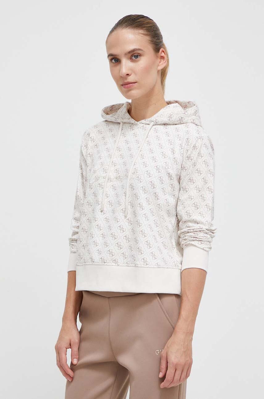 

Кофта Guess женская цвет бежевый с капюшоном узор