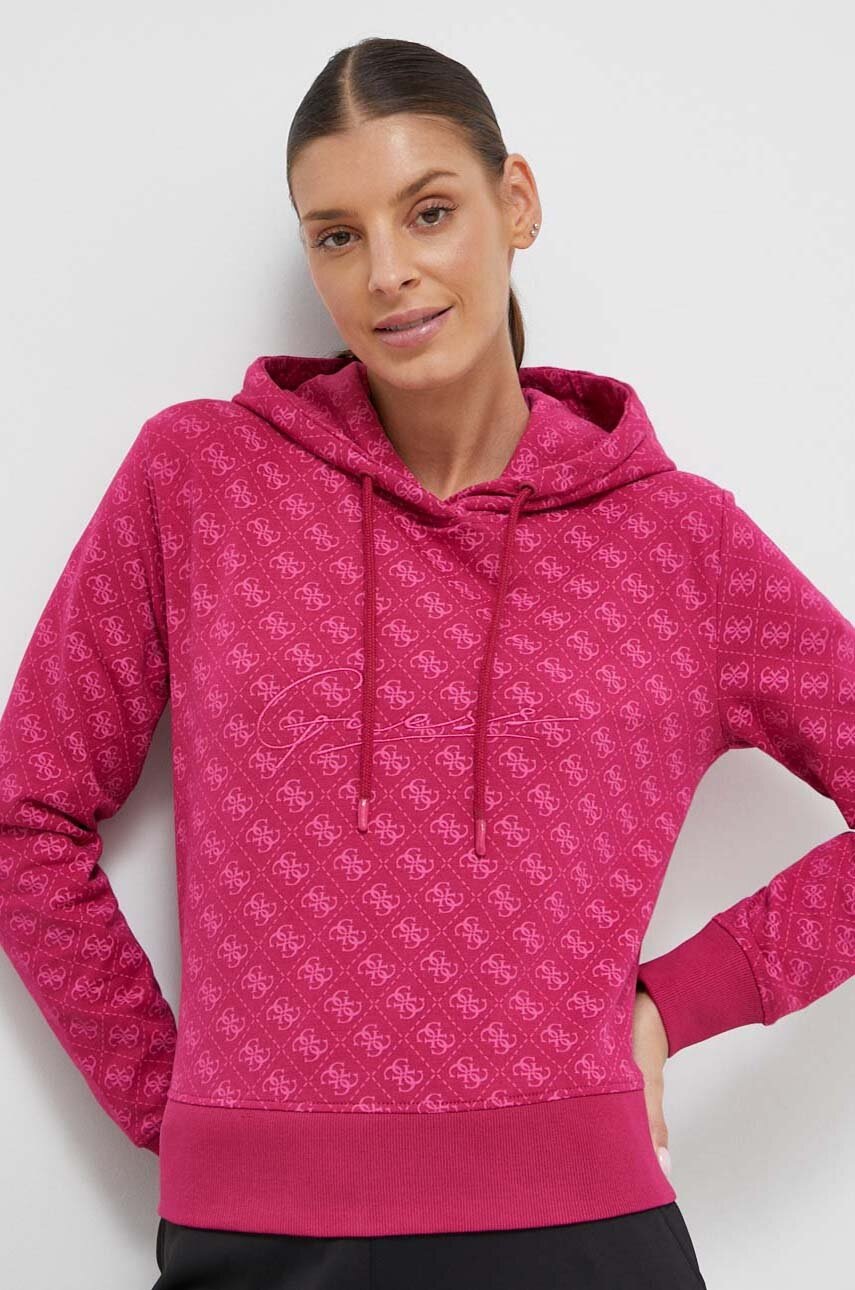 

Кофта Guess жіноча колір рожевий з капюшоном візерунок