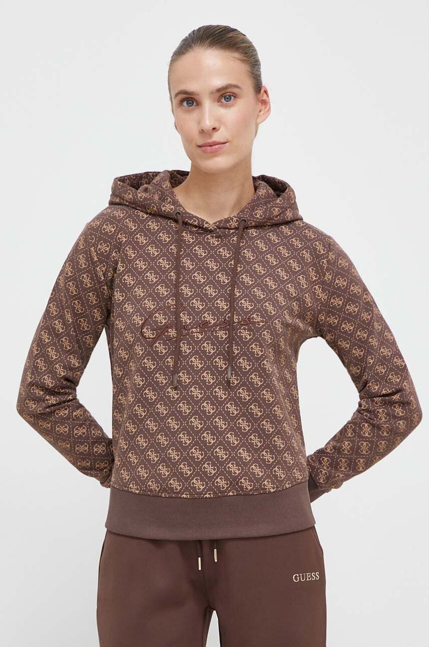 

Кофта Guess женская цвет коричневый с капюшоном узор