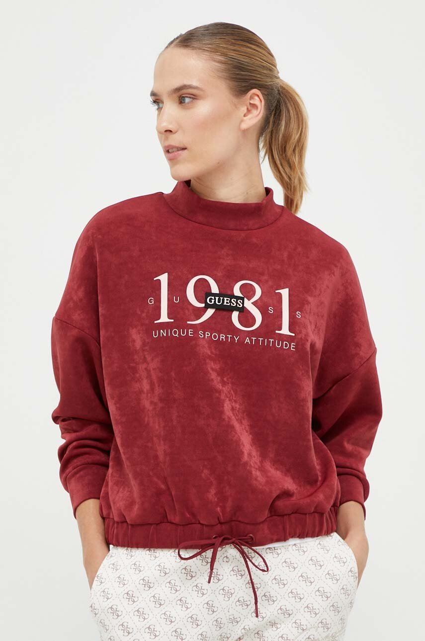 

Кофта Guess женская цвет бордовый с принтом