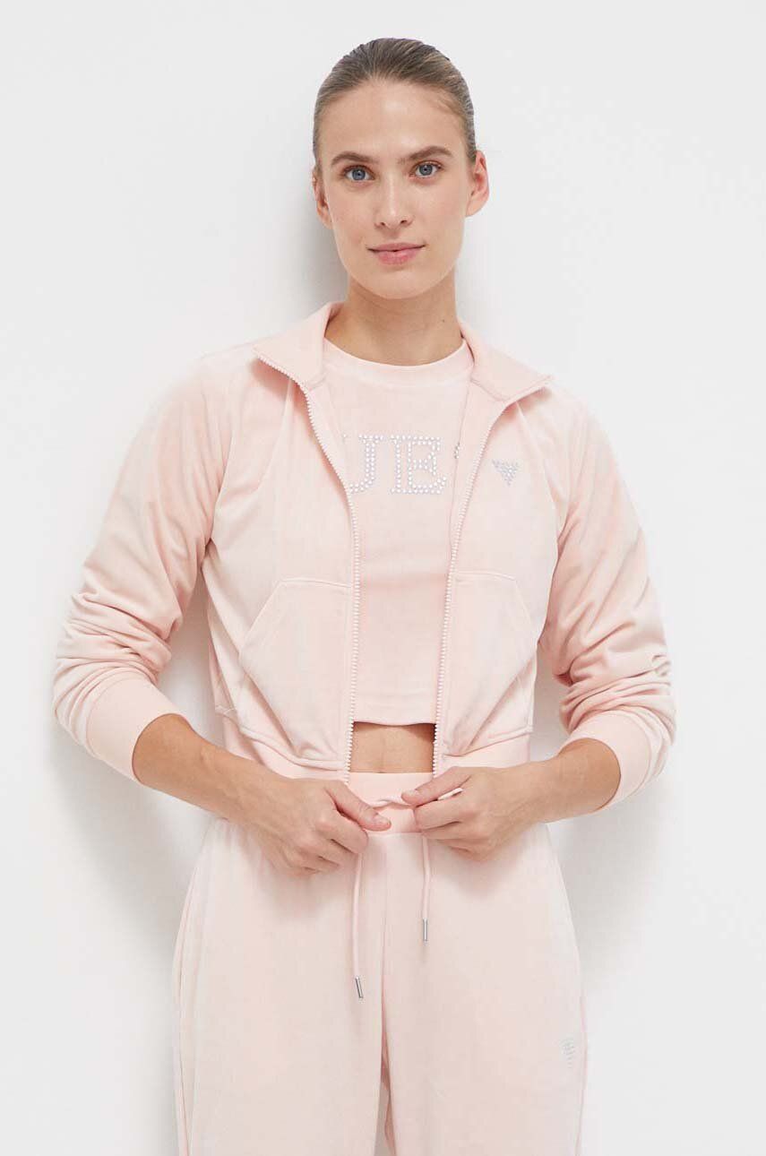 Levně Mikina Guess COUTURE dámská, růžová barva, s aplikací, V3BQ22 KBXI2