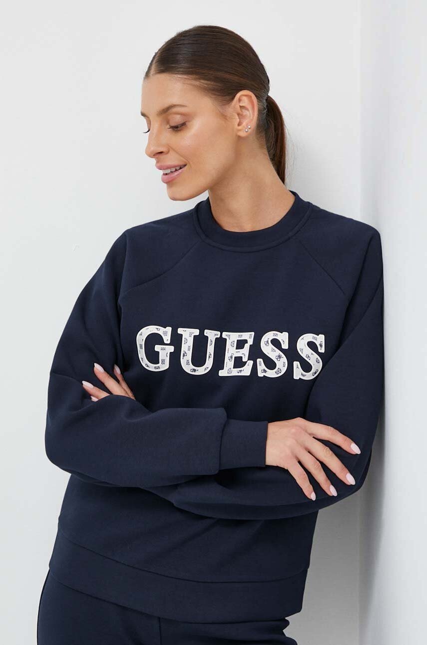 

Кофта Guess женская цвет синий с аппликацией