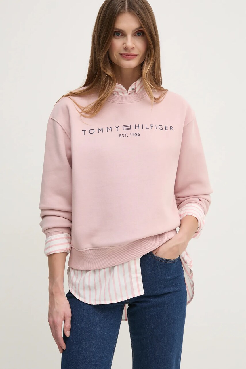 

Суичър Tommy Hilfiger в розово с принт WW0WW39791, Розов