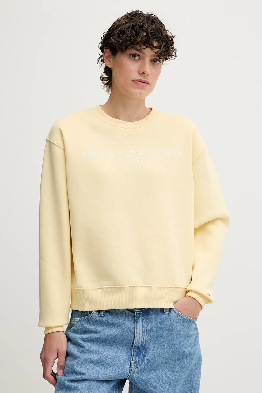 Levně Mikina Tommy Hilfiger dámská, modrá barva, s potiskem, WW0WW39791