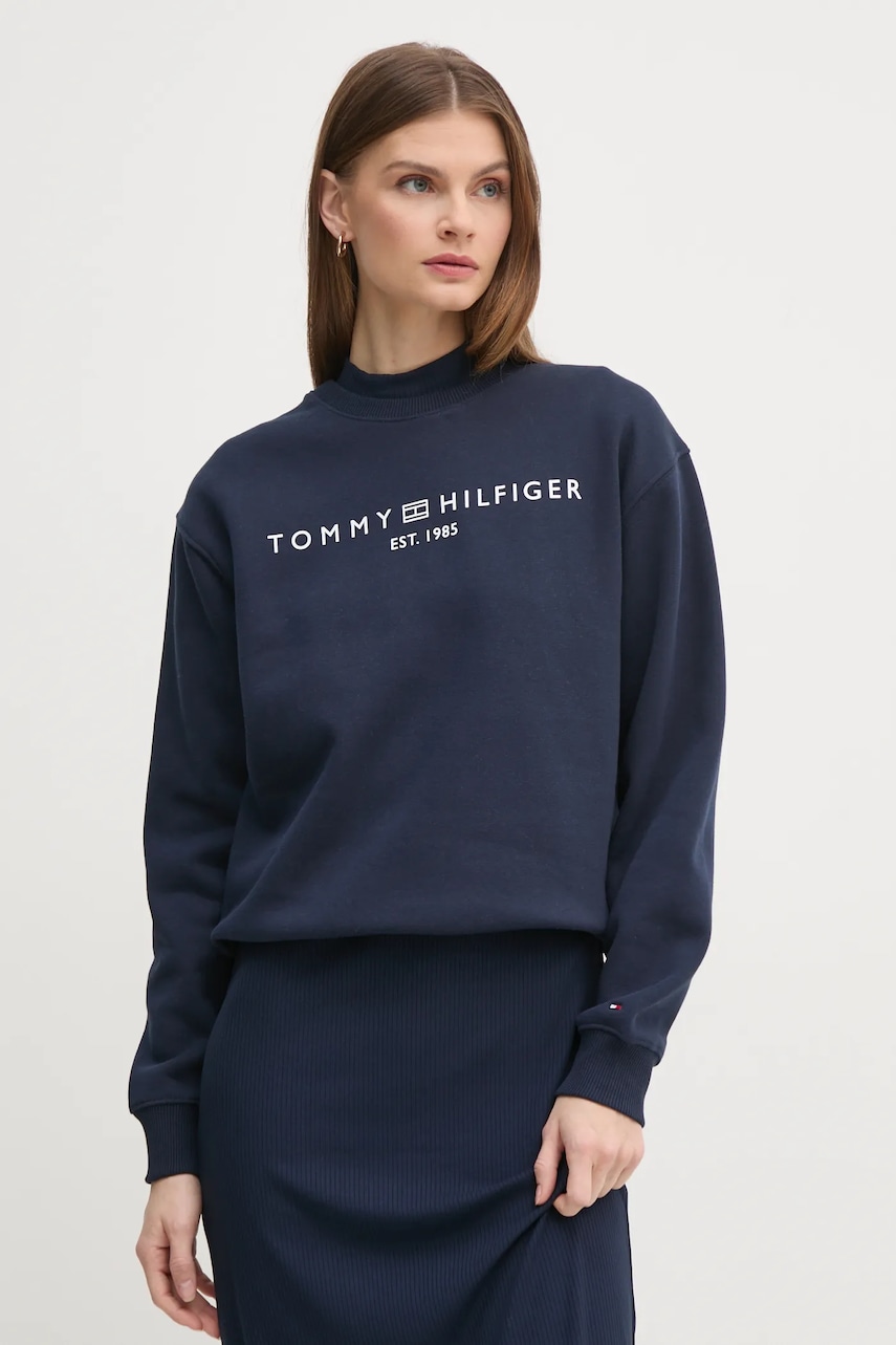 Levně Mikina Tommy Hilfiger dámská, tmavomodrá barva, s potiskem, WW0WW39791