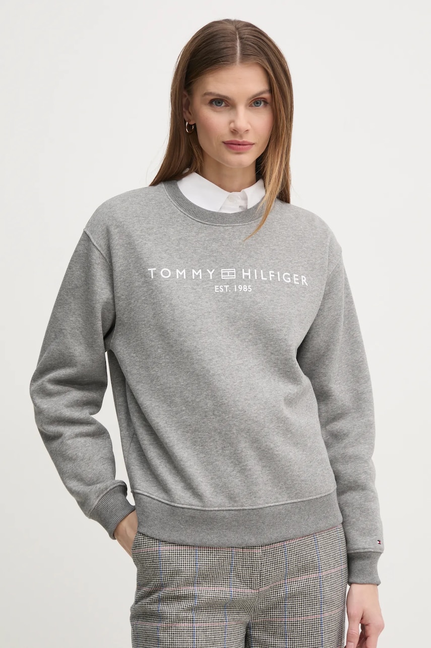 Levně Mikina Tommy Hilfiger dámská, šedá barva, s potiskem, WW0WW39791