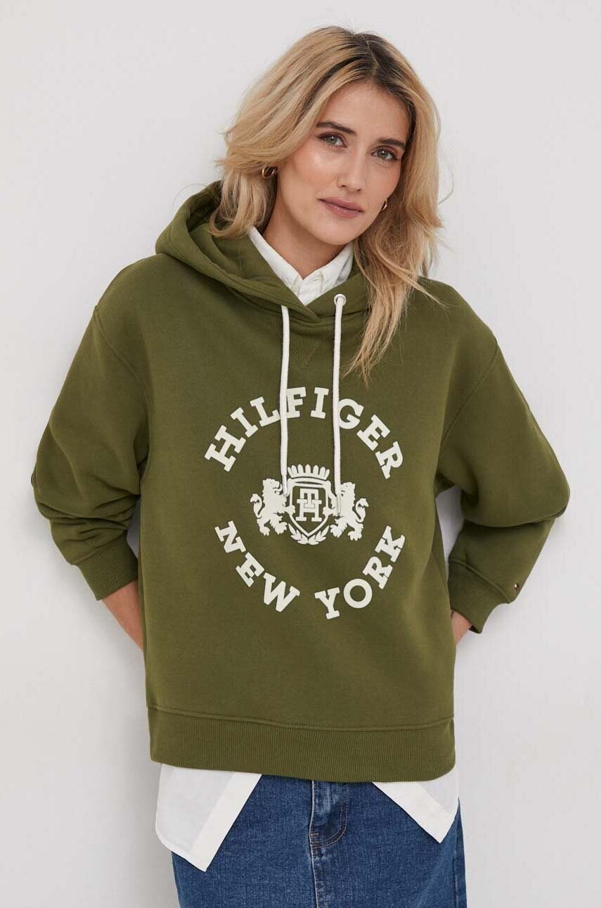 

Кофта Tommy Hilfiger женская цвет зелёный с капюшоном с принтом