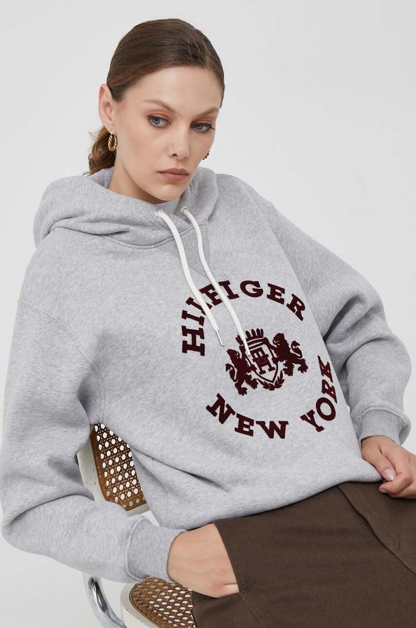 

Кофта Tommy Hilfiger жіноча колір сірий з капюшоном з принтом