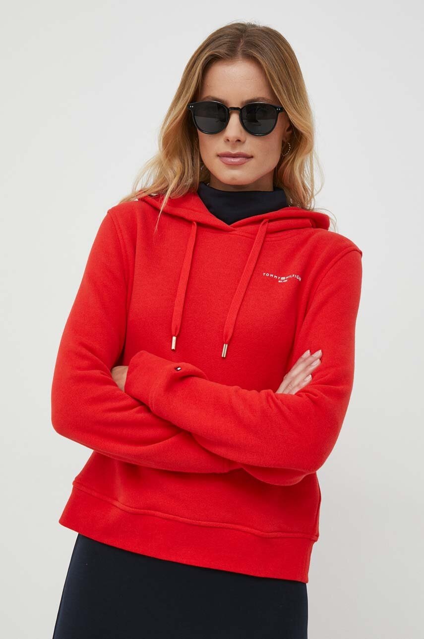 

Кофта Tommy Hilfiger женская цвет красный с капюшоном однотонная
