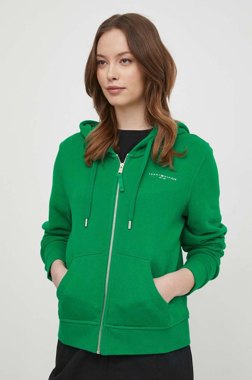 

Суичър Tommy Hilfiger в зелено с качулка изчистен дизайн WW0WW39189, Зелен