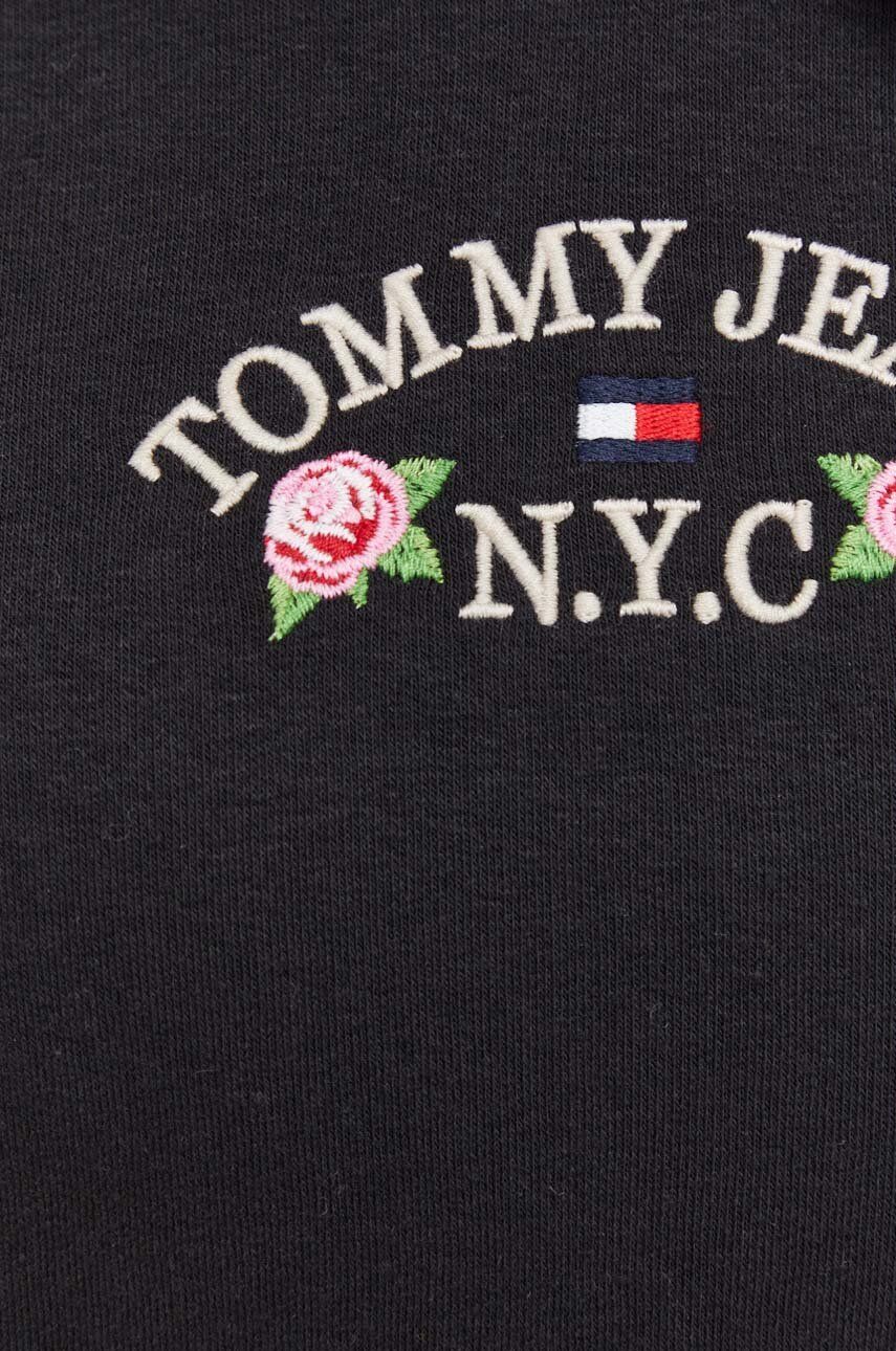 Dukserica Tommy Jeans za žene, boja: crna, s kapuljačom, s aplikacijom