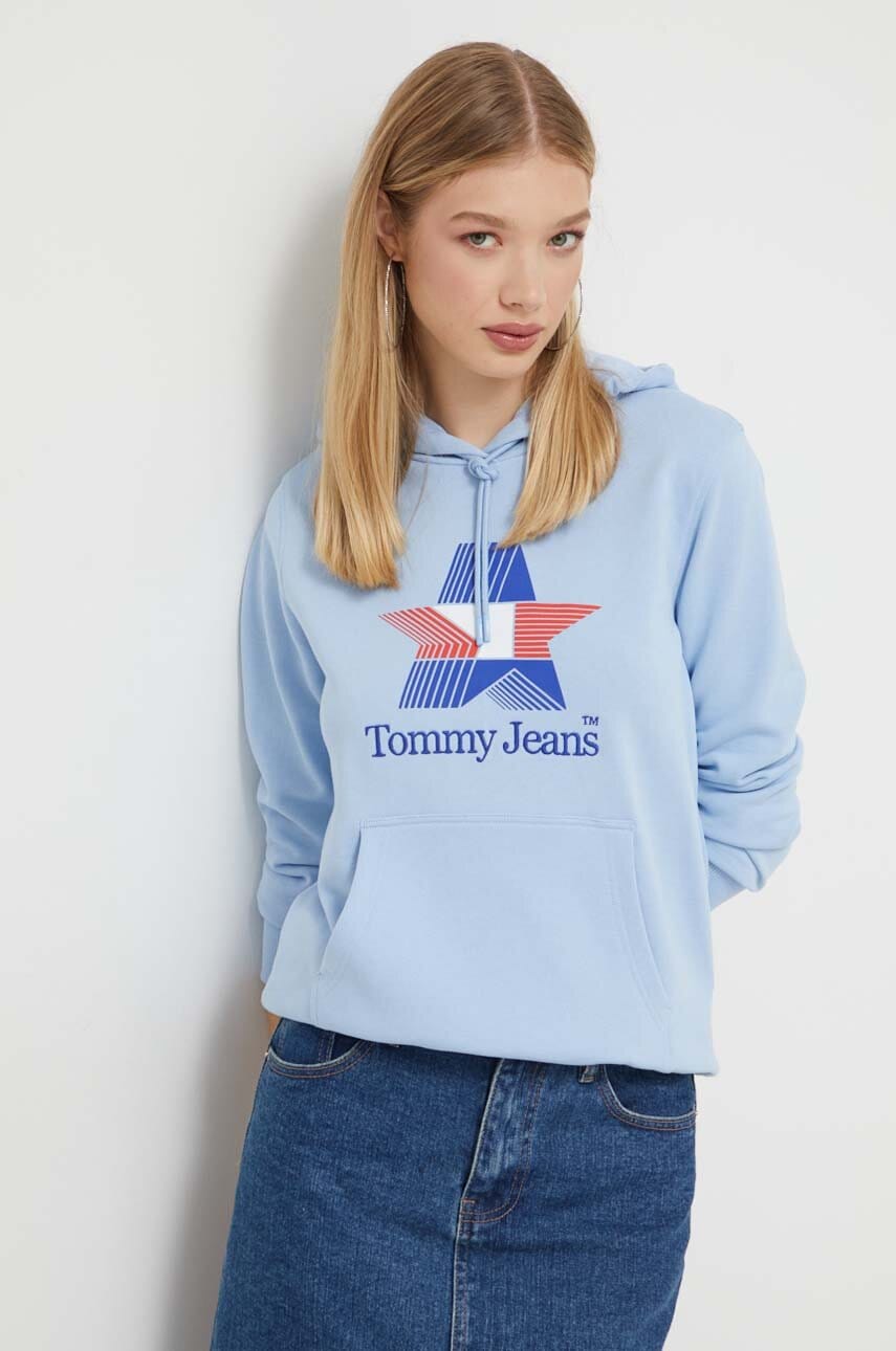 Tommy Jeans Hanorac De Bumbac Femei, Cu Gluga, Cu Imprimeu