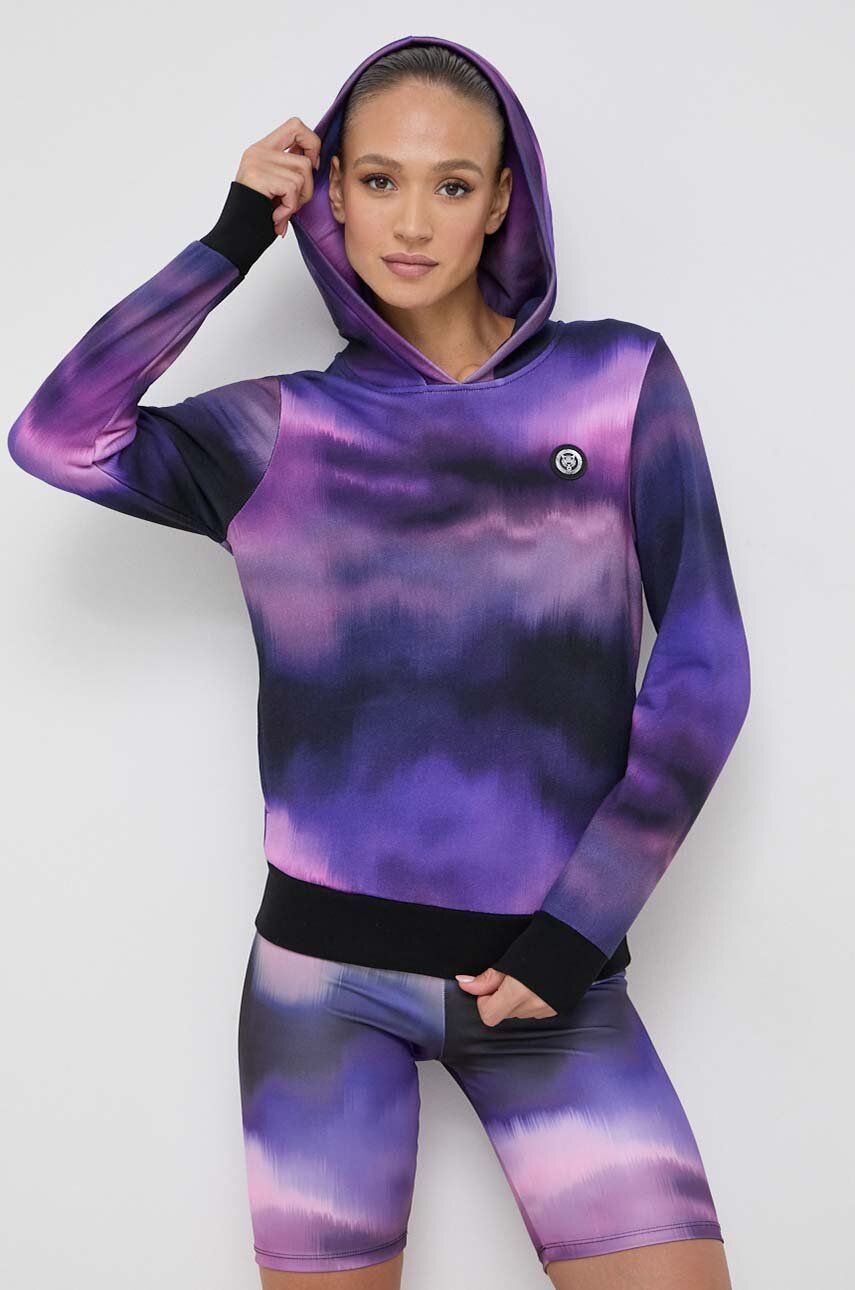 Bavlněná mikina PLEIN SPORT dámská, fialová barva, s kapucí, vzorovaná - fialová - 100 % Bavlna